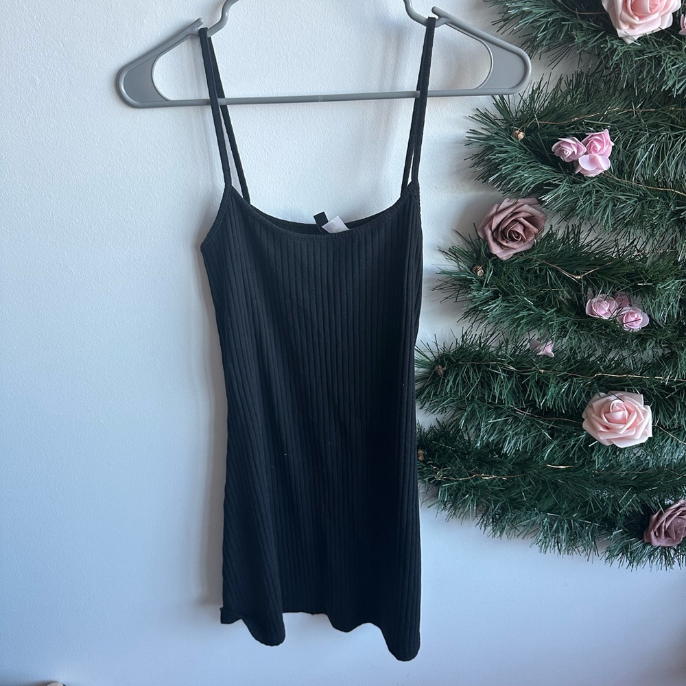 Divided Black Ribbed Dress - Picture 1 of 3